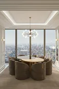 79" Long Modern Irregular Kaylee Luxury Dining Table Set with 8 Brown Chairs
