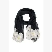 3D Floral Silk Embroidered Scarf with Eyelash Fringe