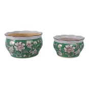 10" / 12" Chinoiserie Vines Planters (Set of 2) - Green