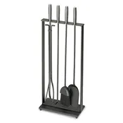 5 Piece Soldiered Row Modern Matte Black Fireplace Tool Set
