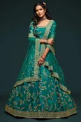 Art Silk Embroidered Lehenga Choli Dress Material In Green (ACT3591)