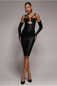 City Goddess Faux Leather Cut Out Sheath Midi Dress - Black