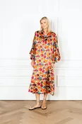 Autumn Bloom Satin Maxi Caftan