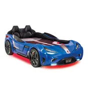 GTS EV Blue Twin-Size Race Car Bed with Remote, Underbody Lights and Leatherette Interior