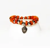 Beaded Bracelet Light Brown Leather with Stainless Beads