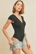 Allure Button Bodysuit Top in Black