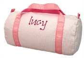 Monogrammed Mint Pink Seersucker Duffle — MOSTLY MONOGRAMS