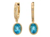 14K Gold and Swiss Blue Topaz Earrings With Diamonds