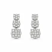 14K White Gold Trio Dangling Round Clustered Diamond Earrings