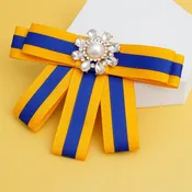 Blue & Gold Bow Tie Style Brooch