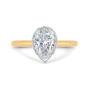 14K Two Tone Gold Pear Diamond Halo Engagement Ring (Semi Mount)