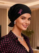 ABBEY-627PR#The Abbey Cap Buttery Soft Raven Black Pink Ribbon