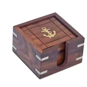 Anchor Coasters with Rosewood Holder 4" (Set of 6)