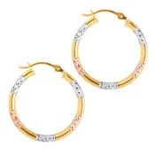 10K Diamond Cut Tri-Color Hoops
