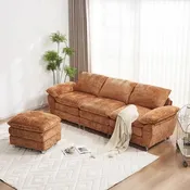 Black / Orange / Dark Grey / Beige L-Shaped Sofa with Ottoman, 3-Seat