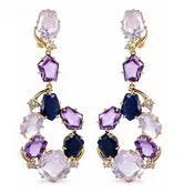 18K AMORFUS EARRINGS (1096) - Amethyst, Lilac Opal Amethyst, Navy Blue Quartz / YG