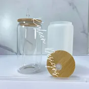 16 Ounce Glass Sublimation tumbler with bamboo lid