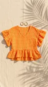 Orange Gingham Peplum Top