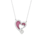 10K WHITE GOLD LADIES PENDANT INCLUDES WITH CHAIN  0.20CT ROUND DIAMOND &amp; PINK ENAMEL, INCLUDES CHAIN
