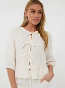 3D Embroidery Linen Blouse - Light Sand