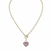 0.43 tcw Natural Pave Diamond and Enamel Heart Pendant Necklace