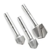 3 Piece Set Double Edge Folding 'V' Groove (ACM) Router Bit Set | 90, 108, 135°x 1⁄4" Shank | AMS-140