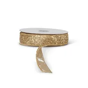 Gold Sequin Dupioni Fused Ribbon, 10 Yards, 1.5"W