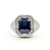 Ring Geometic Milgrain 0.82ctw Round Diamonds GIA: 3.73ct Blue Ceylon Sapphire Platinum Sz7 10.7g 226070044