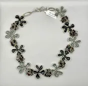 Mod Flower Black and Silver Necklace with Garnet Clusters