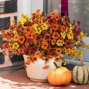 12 Bundles Fall Artificial Mums Flowers for Outdoor Fake Plants Halloween Decoration, Faux Silk UV Resistant Thanksgiving No Fade for Front Door Porch Patio Yard Balcony Autumn Decor