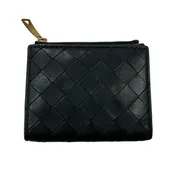 Bottega Veneta Intrecciato Small Bi-Fold Zip Leather Wallet - Black