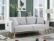 81370LG-S Easton 76"W Light Gray Linen Fabric Sofa with USB Charging Ports Pockets & Pillows
