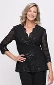 3/4 Sleeve Mesh Embroidered Empire Waist Blouse