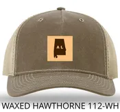 Alabama Outline Rectangle Leather Patch Buck/Khaki Richardson 112WH Waxed Hawthorne Rugged Snapback Trucker Hat Lost Wando Outfitters