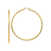 14k 3x80mm Lightweight Diamond-cut Round Tube Hoop Earrings