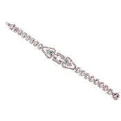 Art Deco Camphor Glass and Rhinestone Sterling Silver Bracelet