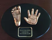 7 X 10 SOLID WOOD OVAL BRONZE HANDPRINT AND FOOTPRINT