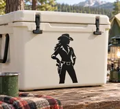 Adult Cowgirl Holding Holstered Revolver Belt Vinyl Decal - GirlsWithGunsCX003