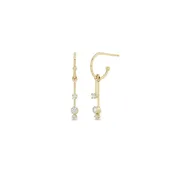 14K DANGLING PRONG & BEZEL DIAMOND BAR HUGGIE HOOPS