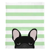 Black French Bulldog on Mint Stripes | Frenchie Blanket