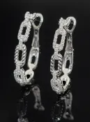 14K White Gold Diamond Hoop Earrings