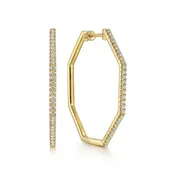 Gabriel & Company Yellow 14 Karat Gold 40mm Hexagon Shaped Screw Back Hinged Hoop Earrings — McGough & Company