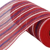 10.25"X10YD POLY/JUTE MATTE STRIPE MESH - RED/ROYAL/WHITE/ICE BLUE - RY8033CX