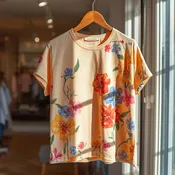 Women's Floral Pattern Short Sleeve Casual T Shirt with Round Neck Design