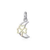 14K Gold Accent Shamrock in Crescent Moon Sterling Silver Pendant
