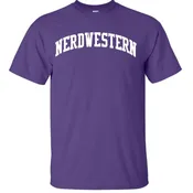 Adult Purple Short Sleeve Tee Shirt with “Nerdwestern” Design