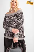 Animal Print Hacci Knit Top Mushroom