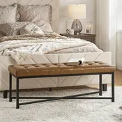 Banc rembourré en cuir véritable Eberhard Modern 50.5 avec pieds en métal par