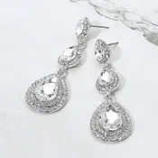 Clear Crystal Vintage Teardrop Dangle Earrings on Silver  |  665242