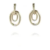 14 Karat Yellow Gold Dual Open Oval Drop Diamond Earrings